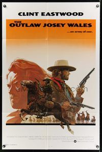 6k676 OUTLAW JOSEY WALES int'l 1sh '76 Clint Eastwood is an army of one, cool double-fisted artwork!