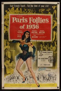 6k682 PARIS FOLLIES OF 1956 1sh '56 great artwork of super sexy French showgirl!