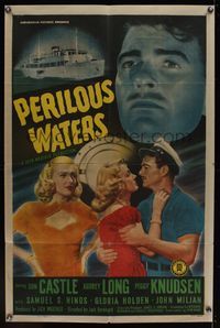 6k689 PERILOUS WATERS 1sh '48 art of Don Castle, pretty Audrey Long & Peggy Knudsen!