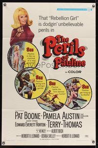 6k690 PERILS OF PAULINE 1sh '67 Rebellion Girl Pamela Austin is dodgin' unbelievable perils!