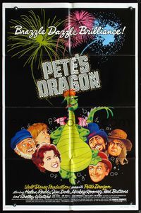6k692 PETE'S DRAGON 1sh '77 Walt Disney, Helen Reddy, cool art of cast w/Pete!
