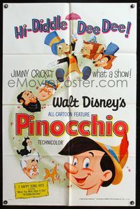 6k696 PINOCCHIO 1sh R71 Walt Disney classic fantasy cartoon!