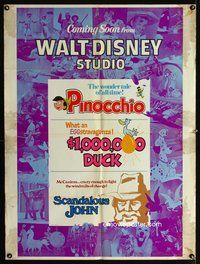 6k697 PINOCCHIO /$1,000,000 DUCK/SCANDALOUS JOHN teaser 1sh '70s Walt Disney!