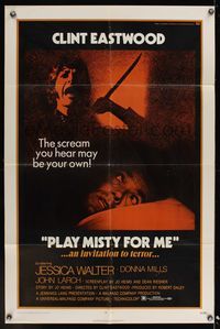 6k701 PLAY MISTY FOR ME 1sh '71 classic Clint Eastwood, an invitation to terror!