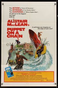 6k719 PUPPET ON A CHAIN 1sh '72 Alistair MacLean novel, Sven-Bertil Taube, great boat chase art!