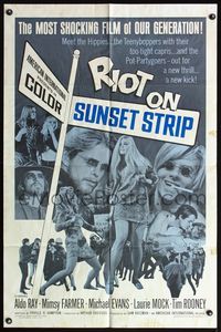 6k745 RIOT ON SUNSET STRIP 1sh '67 hippies with too-tight capris, crazy pot-partygoers!