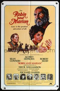 6k747 ROBIN & MARIAN 1sh '76 art of Sean Connery & Audrey Hepburn by Drew Struzan!
