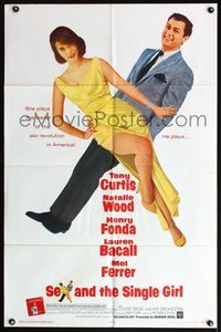 6k781 SEX & THE SINGLE GIRL 1sh '65 great full-length image of Tony Curtis & sexiest Natalie Wood!