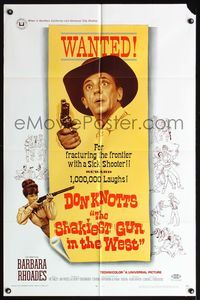 6k786 SHAKIEST GUN IN THE WEST 1sh '68 Barbara Rhoades with rifle, Don Knotts on wanted poster!