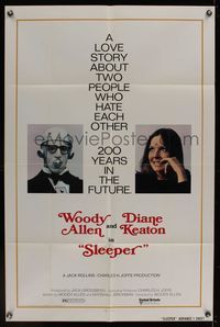 6k798 SLEEPER advance 1sh '74 Woody Allen & Diane Keaton in wacky futuristic sci-fi comedy!