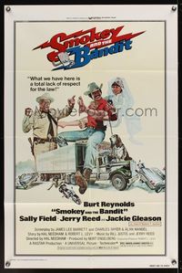 6k799 SMOKEY & THE BANDIT 1sh '77 art of Burt Reynolds, Sally Field & Jackie Gleason by Solie!