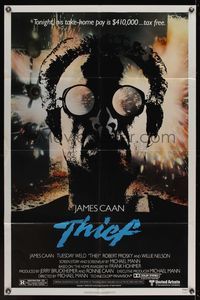6k881 THIEF 1sh '81 Michael Mann, really cool image of James Caan w/goggles!