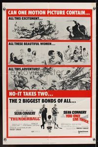 6k886 THUNDERBALL/YOU ONLY LIVE TWICE 1sh '71 Sean Connery's two biggest James Bonds of all!