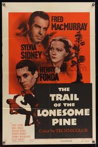 6k901 TRAIL OF THE LONESOME PINE 1sh R55 art of Sylvia Sidney, Henry Fonda & Fred MacMurray!