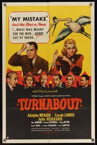 6k914 TURNABOUT 1sh '40 Carole Landis in Hal Roach's sex-switch comedy, daring for its time!