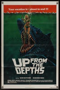 6k928 UP FROM THE DEPTHS 1sh '79 wild horror artwork of giant killer fish by William Stout!