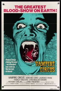 6k934 VAMPIRE CIRCUS 1sh '72 English Hammer horror, wild bloodsucker art!