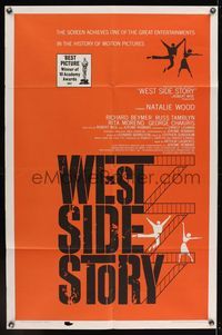 6k953 WEST SIDE STORY 1sh R63 Academy Award winning classic musical, wonderful art!