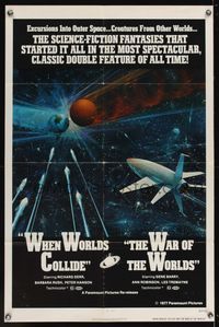 6k959 WHEN WORLDS COLLIDE/WAR OF THE WORLDS 1sh '77 cool sci-fi art of rocket in space by Berkey!