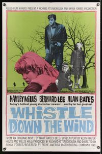 6k962 WHISTLE DOWN THE WIND style B 1sh '62 Bryan Forbes, Bernard Lee, close-up Hayley Mills!
