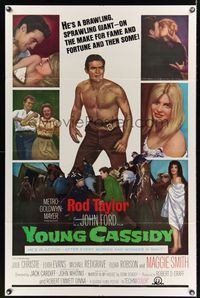 6k993 YOUNG CASSIDY 1sh '65 John Ford, bellowing, brawling, womanizing Rod Taylor!