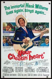 6k995 YOUR CHEATIN' HEART 1sh '64 great image of George Hamilton as Hank Williams with guitar!