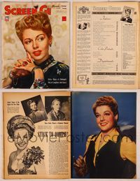 6m039 SCREEN GUIDE magazine March 1944, great close portrait of the incomparable Lana Turner!