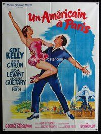 6p466 AMERICAN IN PARIS French 1p R60s art of Gene Kelly dancing with Leslie Caron by Roger Soubie!