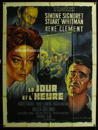 6p505 DAY & THE HOUR French 1p '63 art of Simone Signoret & Stuart Whitman by Roger Soubie!
