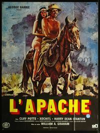 6p525 FACE TO THE WIND French 1p '74 art of Cliff Potts on horse with naked Native American girl!