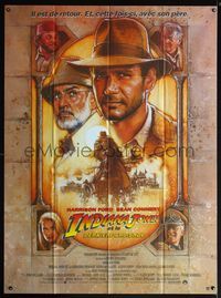 6p550 INDIANA JONES & THE LAST CRUSADE French 1p '89 art of Ford & Sean Connery by Drew Struzan!