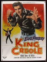 6p557 KING CREOLE French 1p R78 full-length art of Elvis Presley in leather jacket by Jean Mascii!