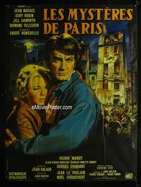6p578 LES MYSTERES DE PARIS French 1p '62 cool art of Jean Marais & Dany Robin by Jean Mascii!