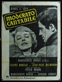 6p594 MODERATO CANTABILE French 1p '60 close up of Jeanne Moreau & Jean-Paul Belmondo!