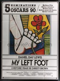 6p599 MY LEFT FOOT French 1p '89 Daniel Day-Lewis, cool artwork of foot w/flower by Seltzer!
