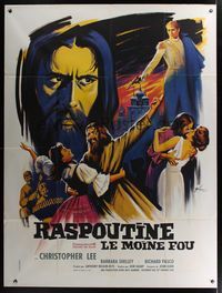 6p627 RASPUTIN THE MAD MONK French 1p '66 different art of crazed Christopher Lee by Grinsson!