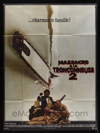 6p667 TEXAS CHAINSAW MASSACRE PART 2 French 1p '86 Tobe Hooper horror sequel, great cast portrait!