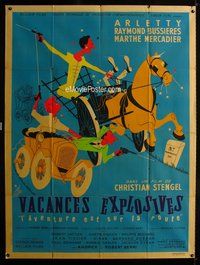 6p684 VACANCES EXPLOSIVES French 1p '57 wacky art of Arletty in horse carriage by Jan Mara!