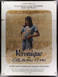 6p686 VERONIQUE French 1p '75 Cladine Guillemin, close up of teen Anne Teyssedre standing in field!