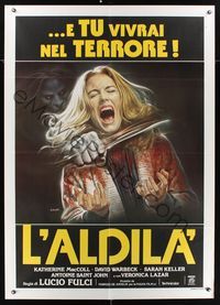 6p324 BEYOND Italian 1p '81 Lucio Fulci, disturbing art of girl getting throat slashed by Sciotti!