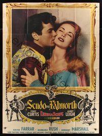 6p326 BLACK SHIELD OF FALWORTH Italian 1p '54 different image of Tony Curtis kissing Janet Leigh!