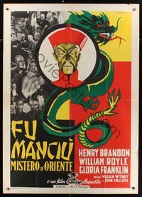 6p345 DRUMS OF FU MANCHU Italian 1p '50 Sax Rohmer, different art of Asian villain by C. Timperi!