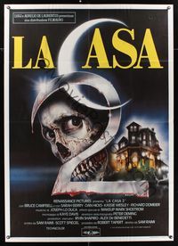 6p351 EVIL DEAD 2 Italian 1p '87 Sam Raimi, cool art of skeleton & haunted house by Sciotti!