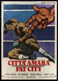 6p352 FAT CITY Italian 1p '72 John Huston, wonderful completely different boxing art by Symeoni!