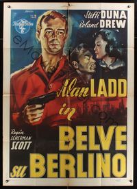 6p369 HITLER - BEAST OF BERLIN Italian 1p 1949 artwork of Alan Ladd in his first movie by Sirio!