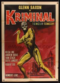 6p382 KRIMINAL Italian 1p '66 Umberto Lenzi, art of man with knife in cool skeleton costume!