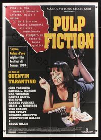 6p409 PULP FICTION Italian 1p '94 Quentin Tarantino, close up of sexy Uma Thurman smoking!