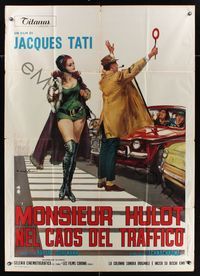 6p443 TRAFFIC Italian 1p '71 different art of Jacques Tati as Mr. Hulot + sexy girl by Ciriello!