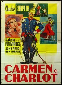 6p023 BURLESQUE ON CARMEN Italian 2p R40s art of Charlie Chaplin, Edna Purviance & matador!