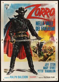 6p034 EL VALLE DE LOS DESAPARECIDOS Italian 2p '64 art of masked Zorro with sword by DiStefano!